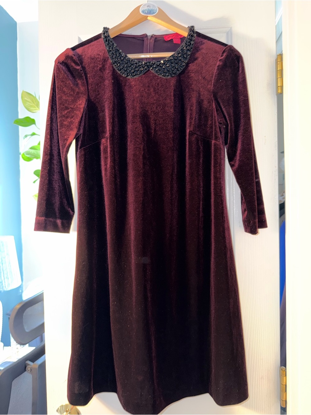 Betsey Johnson Velvet Dress Size 4 Burgundy Wine Beaded Peter Pan Collar Goth